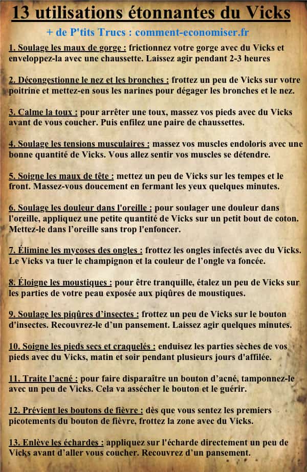 liste des remèdes santé à base de Vicks Vaporub 