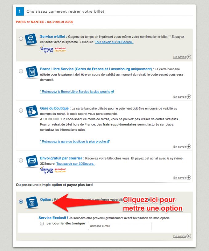 comment poser option sncf