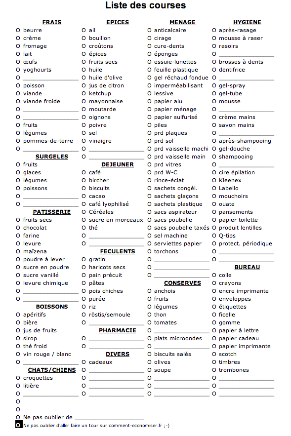Liste de courses facile à imprimer
