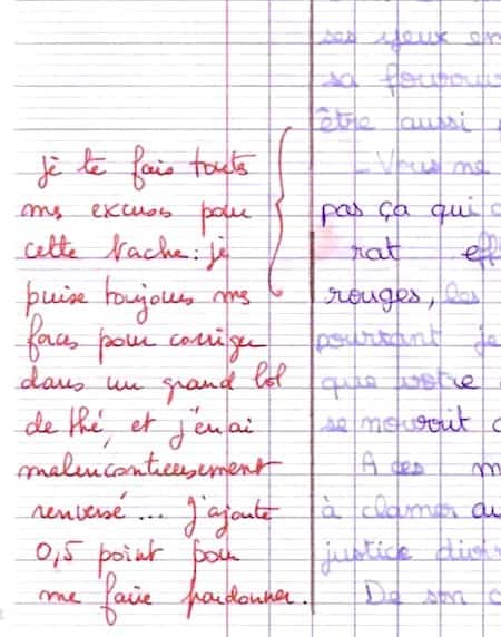 prof renverse thé sur copie mot d'excuse